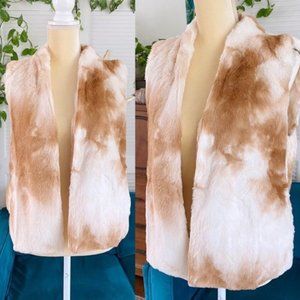 Entro | Cow Print Fuzzy Layering Vest With Pockets Camel Tan Cream New Small